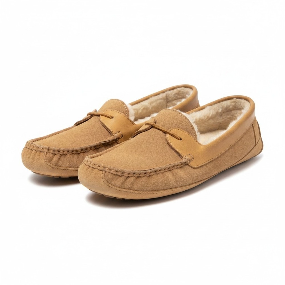 UGG Byron Moccasin Slippers Mens 12 Chestnut Leather & Suede Shearling Lined